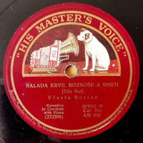 Foto inzerátu Vlasta Burian - šelaková gramodeska z roku 1927, His Master’s Voice