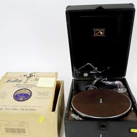 Historické mechanické gramofony na kličku, šelakové gramodesky 78 ot./min. / 19357963