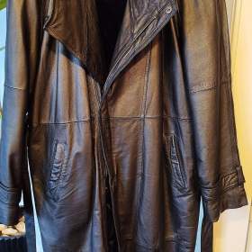 Pánský dlouhý černý kožený kabát styl křivák, hodně velký, koupeno v USA / 19363477