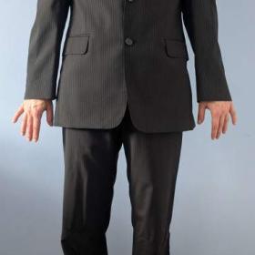 Černý proužkovaný pánský oblek - velikost S/M / 19363968