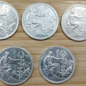 5x Stará 10kč -  stříbrné roky 1930 - 1932 / 19365193