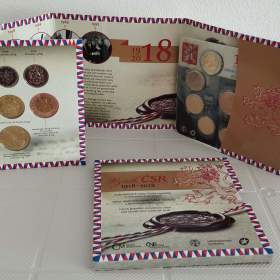 Foto inzerátu Sada oběžných mincí České republiky a slovenských euromincí roku 2018 ke vzniku ČSR.