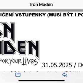 Vstupenky 2ks na Iron Maden Praha- Letňany 31.05.2025  / 19421322