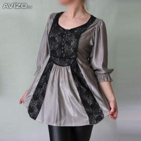 Stříbrošedá tunika s černou krajkou vel.38- 40 / 19429331