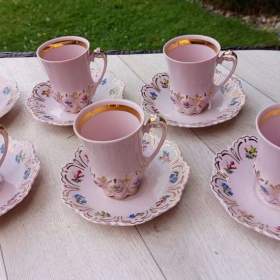 Krásná kávová sada růžový porcelán H& C Czechoslovakia / 19511815