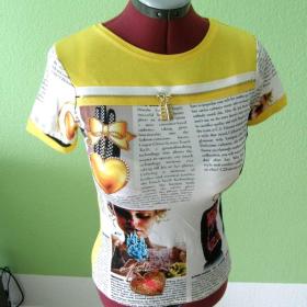 Nové viskózové tričko s potiskem s štrasem vel. S- M / 19514897