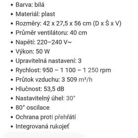 Foto inzerátu Zcela NOVÝ !! STOLNÍ VENTILÁTOR -Tristar. Silný výkon. 50 W, 40 cm