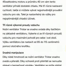 Foto inzerátu Stojanový ventilátor-TRISTAR. NlOVÝ!! Původní balení!! Průměr 40 cm. SILNÝ VÝKON 