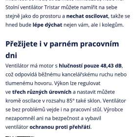 Foto inzerátu Stolní ventilátor -TRISTAR. NOVÝ !! Původní balení !! Průměr 30 cm