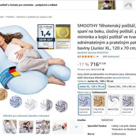 SMOOTHY Těhotenský polštář pro spaní na boku / 19627012