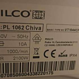 Foto inzerátu PRACKA PHILCO PL 1062,BOCNI PLNENI,NA 6KG,PLNE FUNKCNI,A++,1000 OT.