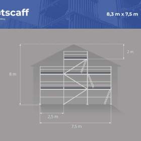 Fotka k inzerátu Fasádní lešení na štítovou fasádu 8,3x7,5 podlahy 2,5 m, kompletní set  / 18053501