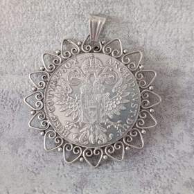 Foto inzerátu Velká stříbrná mince - tolar Marie Terezie v rámu, punc, 37g