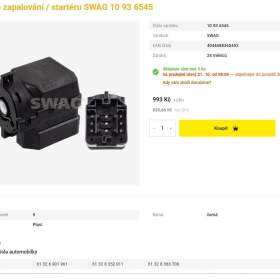 spínač startéru zapalování SWAG pro BMW / 19648201