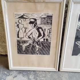 2x linoryt -  povolaní krejčí/keramika signováno / 19655967