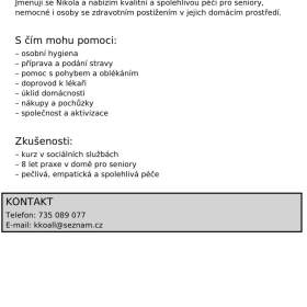 Fotka k inzerátu Nabizím pečovatelské služby / 19654576