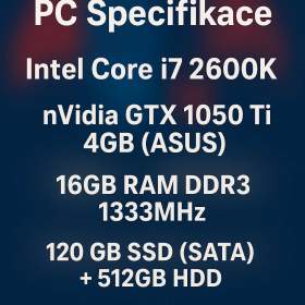 Foto inzerátu PC Sestava (Intel Core i7 2600K,GTX 1050 Ti 4GB, 16GB RAM DDR3, 120 GB SSD, 512GB HDD)