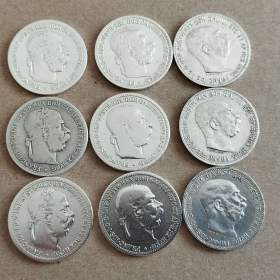 Foto inzerátu 9ks starých korun - Stříbrné korony - konvolut č.2