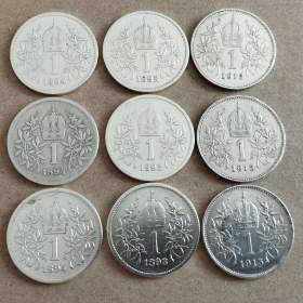 Foto inzerátu 9ks starých korun - Stříbrné korony - konvolut č.2