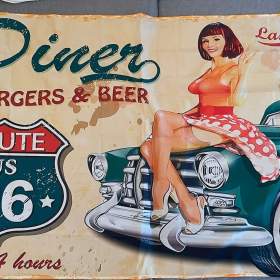 4 - Banner - vlajka DINER - Route 66 - zelený auto / 19686882