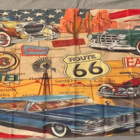 6 -  Banner -  vlajka Route 66 modré a zelené, žluté auta / 19686884