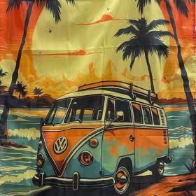 27 - Banner - vlajka VW T1 - zeleno oranžový - palmy / 19687093
