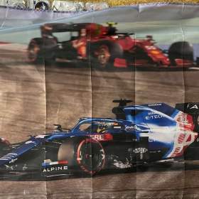34 -  Banner -  vlajka Dvě formule -  modrá ALPINA + Ferrari červená 90x150 cm / 19687502