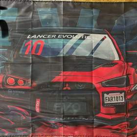 37 -  Banner -  vlajka Mitsubishi LANSER EVO 10 -  černo/červený předek 90x150 cm / 19687506