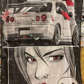 38 - Banner - vlajka R34 Skyline GTR - bílý (OMG) 90x150 cm / 19687507