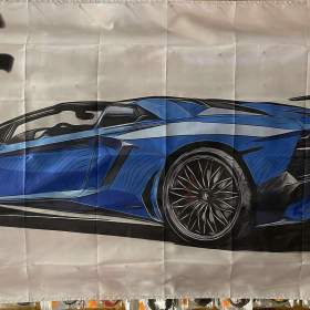 49 -  Banner -  vlajka Lamborghini Avantador -  modré 90x150 cm / 19687663