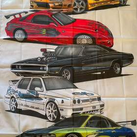 54 - Banner - vlajka Rychle a zběsile - 5 aut 90x150 cm / 19692079