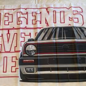 56 - Banner - vlajka VW Golf II stříbrný čumák - LEGENDS NEVET DIE 90x150 cm / 19692081