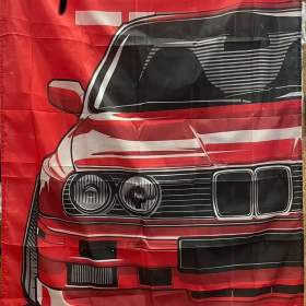 75 -  Banner -  vlajka BMW E30 RED -  půlka předku 90x150 cm / 19693033