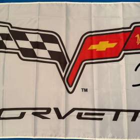 77 -  Banner -  vlajka Logo CORVETTE -  bílá 90x150 cm / 19693035