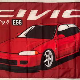 87 -  Banner -  vlajka HONDA CIVIC 5G červená + japonský text EG6 90x150 / 19701612