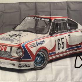 98 -  Banner -  vlajka Škoda 130 RS -  modré kola č.65 90x150 / 19705035