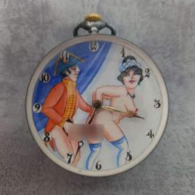 Starožitné OMEGA ve skleněné kouli – erotický motiv, cca 1920–1930 / 19732185