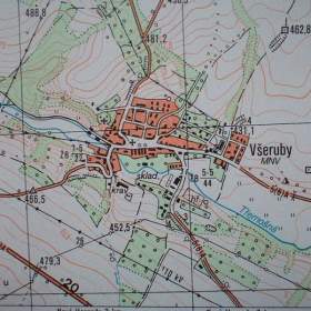 Vojenská profesionální tajná mapa Všeruby 1: 25 / 19751130