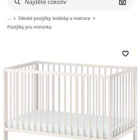 Fotka k inzerátu Postýlka bílá, matrace, deka, polštářek, povlečení, mantinel / 19175837