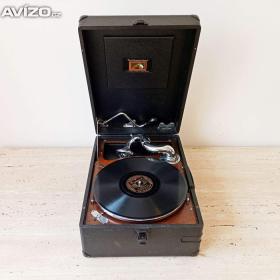 Fotka k inzerátu Starožitný gramofon na kliku His Master’s Voice, rok 1931, top stav, plně funkční / 17739942