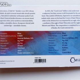 Foto inzerátu Český lev 2 Oz – 62,2 g Ag 999 – jen 1 000 ks