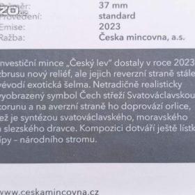 Foto inzerátu Český lev 2023 – stříbrná 2 oz mince, č. 0579/1000, certifikát, dvě unce