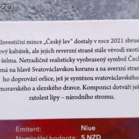Foto inzerátu Stříbrná mince Český lev 2021 2 oz Ag 999 | Doprava zdarma 