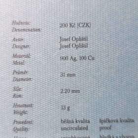 Foto inzerátu Stříbrná 200kč pametní mince J.JEŽEK, ag 13g do sbírky