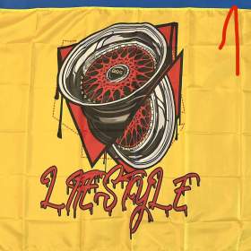 127 -  Banner prapor vlajka -  logo BBS RED kolo -  žlutý podklad -  LIFE STYLE 90x150 cm / 19904347