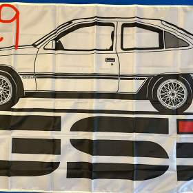 129 -  Banner prapor vlajka -  OPEL KADETT GSI -  bílé z boku 90x150 cm / 19904349