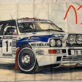 132 -  Banner prapor vlajka -  Lancia Delta HF Integrale číslo 1 -  REPSOL 90x150 cm / 19904352