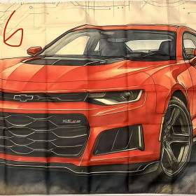 136 -  Banner prapor vlajka -  Chevrolet CAMARO VI -  červený 90x150 cm / 19904356
