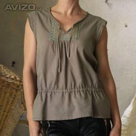 Boho khaki halenka s výšivkou a šňůrkami 100% bavlna / 19940360