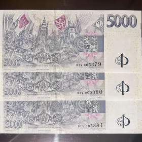 Foto inzerátu Bankovka 5000 Kč s přítiskem ČNB série L,R,X,V,S,Y